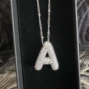 New! Silver Bling Bubble Initial Letter Necklace‎